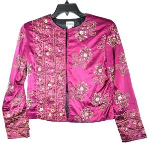 Chicos Women Size 1 aka 8 Purple Satin Floral Embellished Jacket Sequins